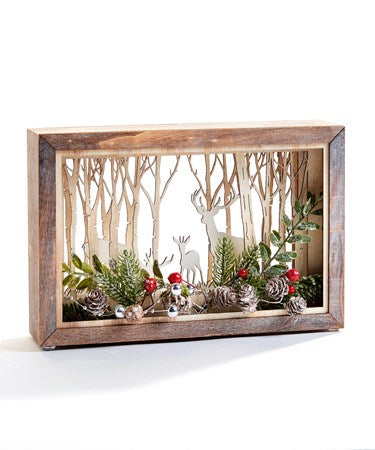 Long wooden deer lighted shadow box