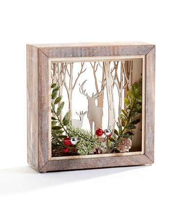 Wooden deer lighted shadow box-square (2 sizes)