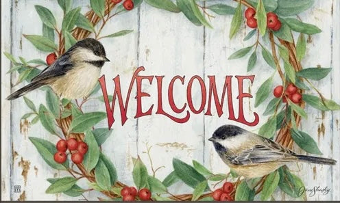 Chickadee Wreath doormat