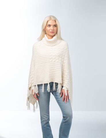 Cowl neck fringe poncho