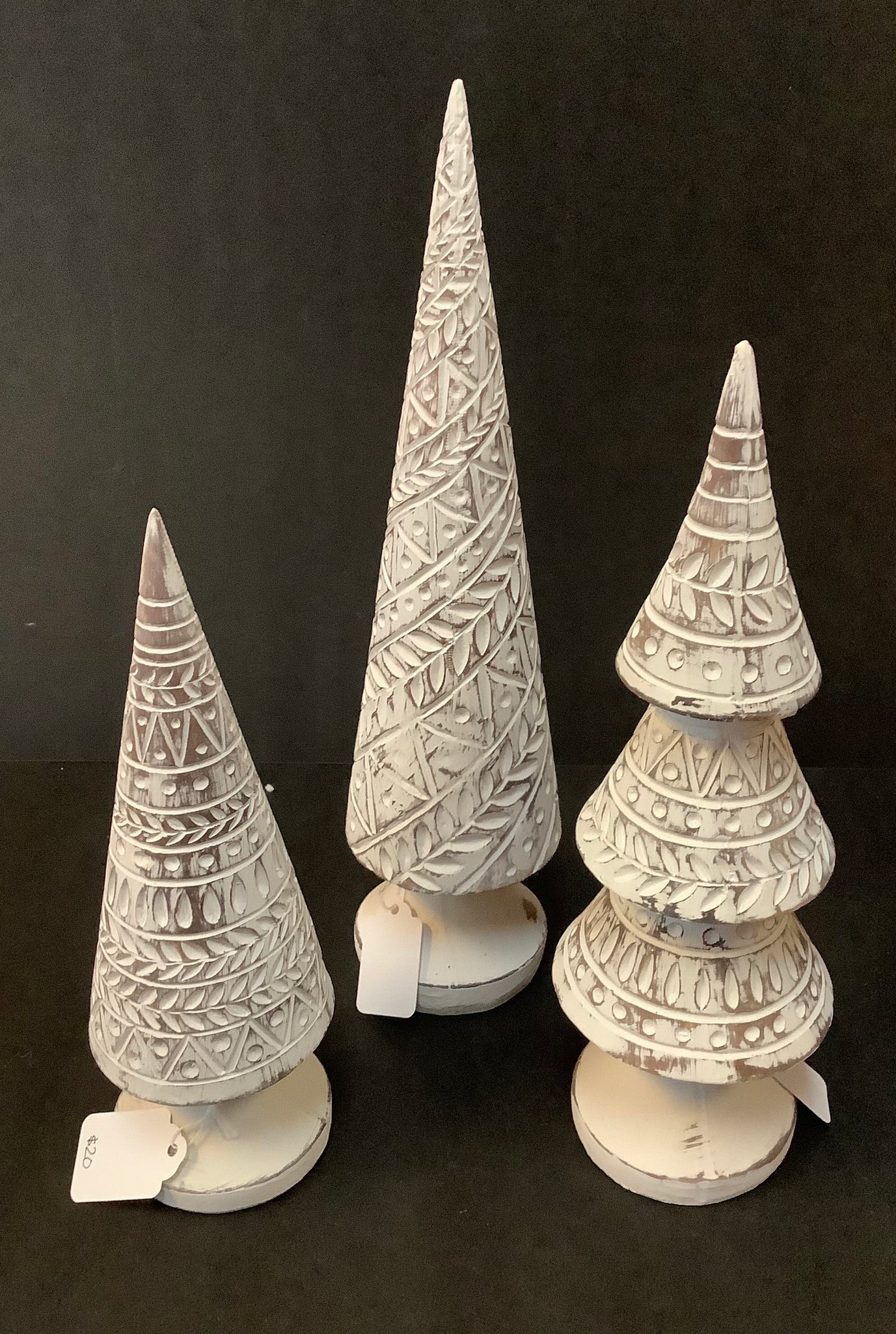 Whitewashed carved trees (3 sizes)