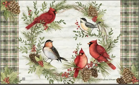 Winter Bird Wreath Door mat