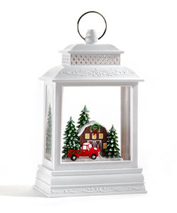 Water lantern with barn and red truck light up