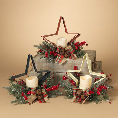 Star candle holder with led candle (3 colors)