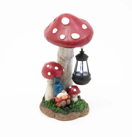 Solar mushroom garden with gnome