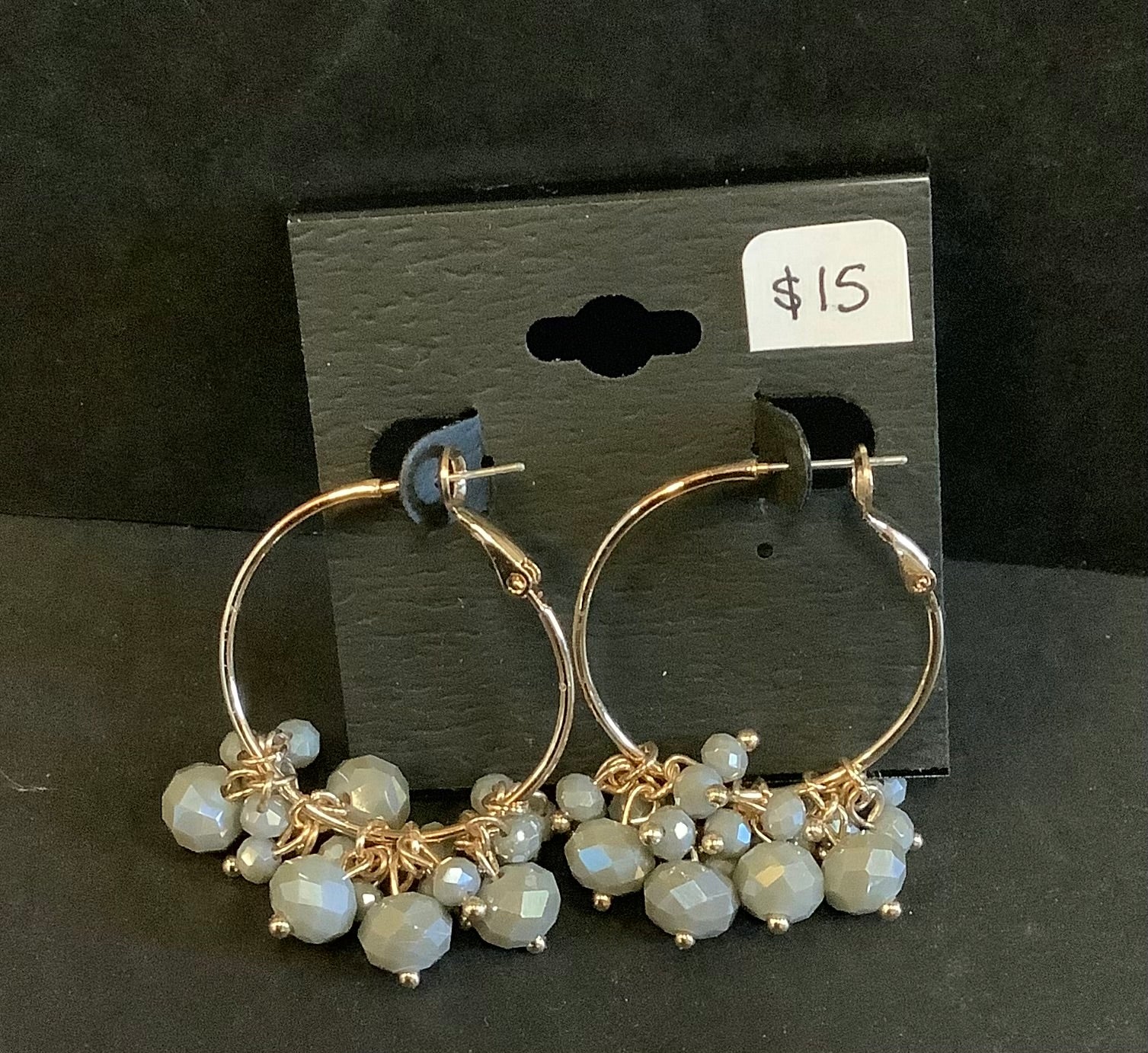 Grey fringe hoop earring