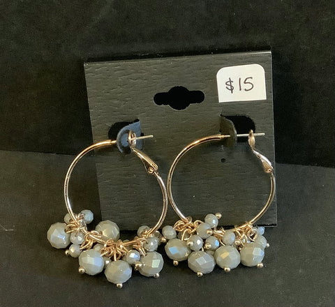 Grey fringe hoop earring
