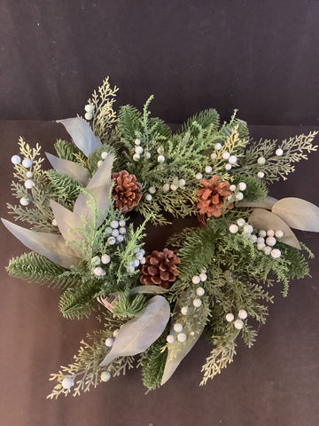 Mixed Pine candle ring with eucalyptus