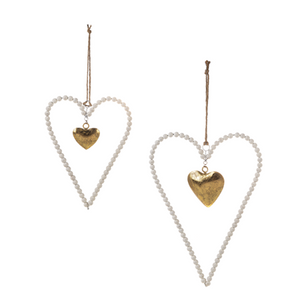 Wood bead heart ornament (2 sizes)