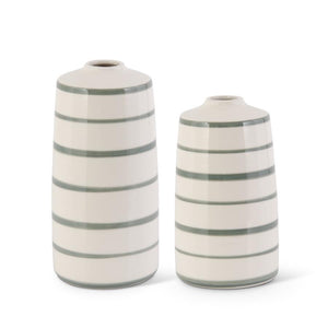 Ceramic cream & sage striped vases (2 sizes)