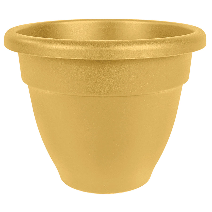 Yellow round plastic planter