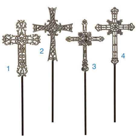 Large Grey with Gold Brush Cross Garden Stake (4 styles)