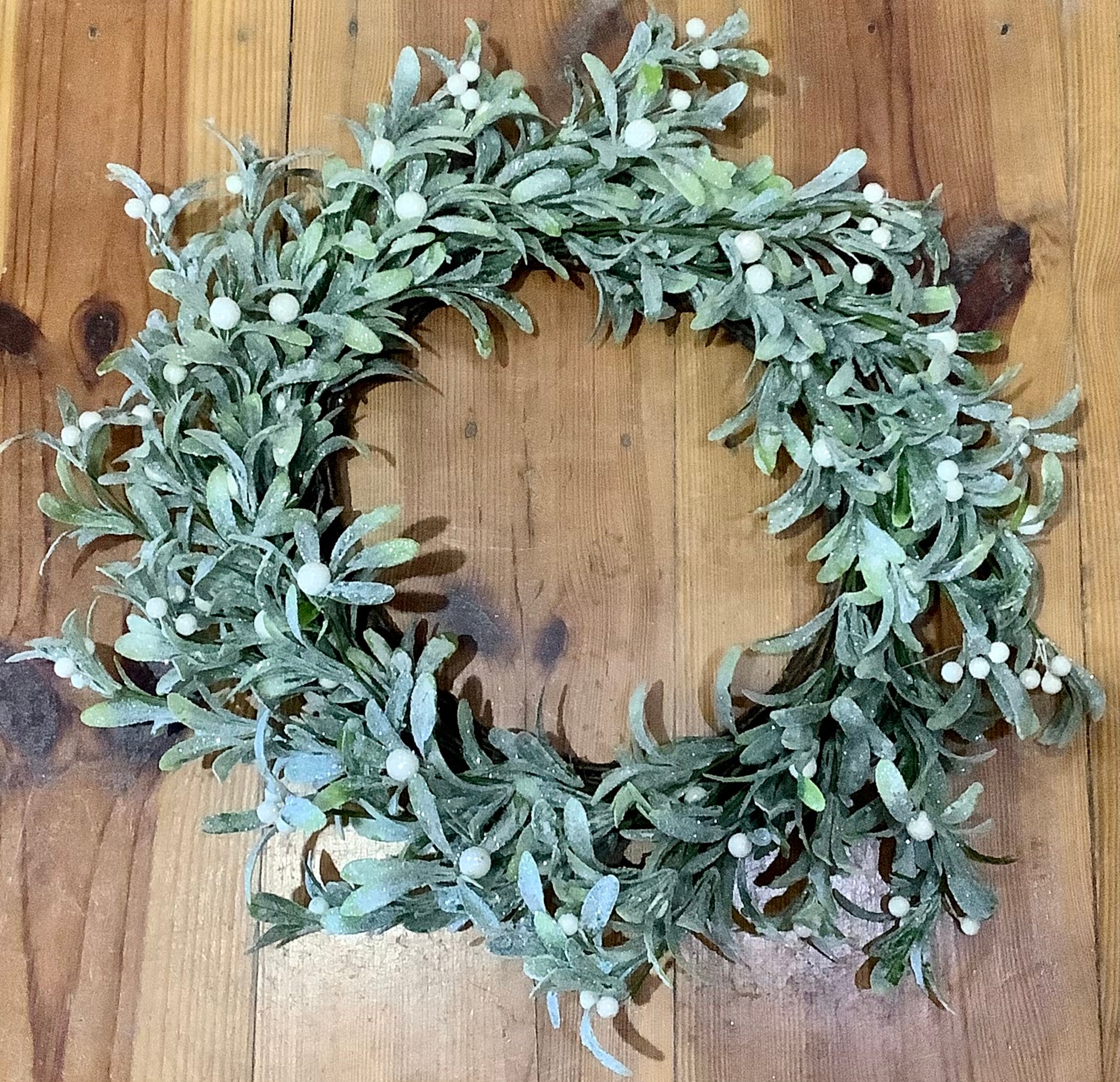 Glittered mistletoe wreath