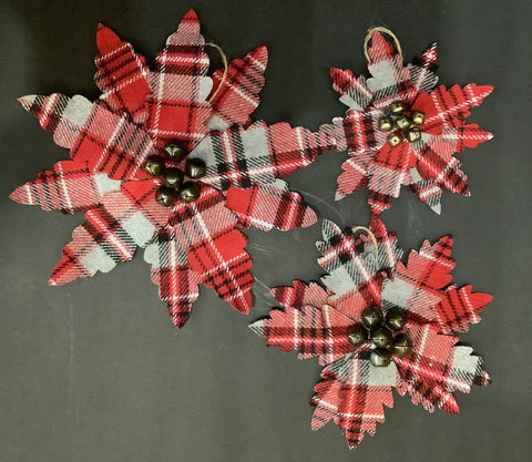 Plaid poinsettia ornament (3 sizes)