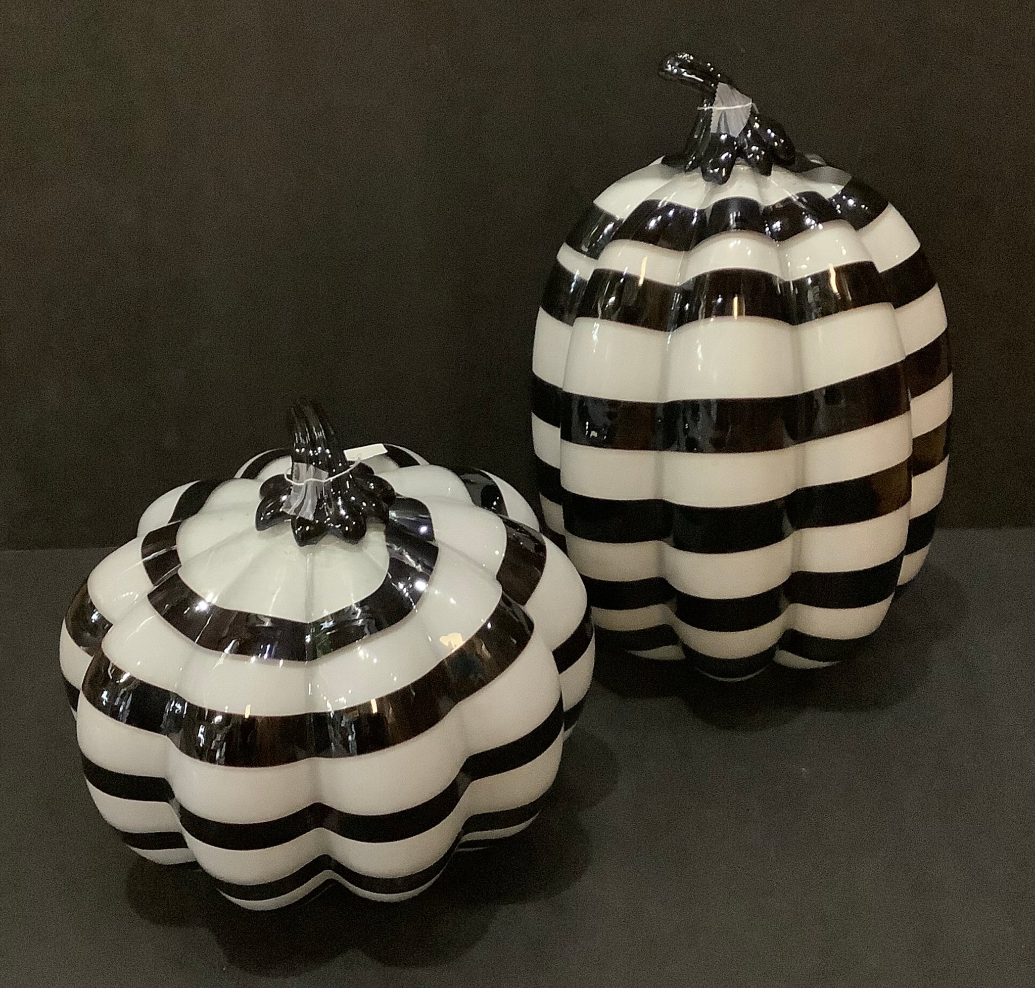 Black & White glass pumpkins (2 sizes)