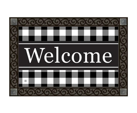 Black & white check welcome doormat