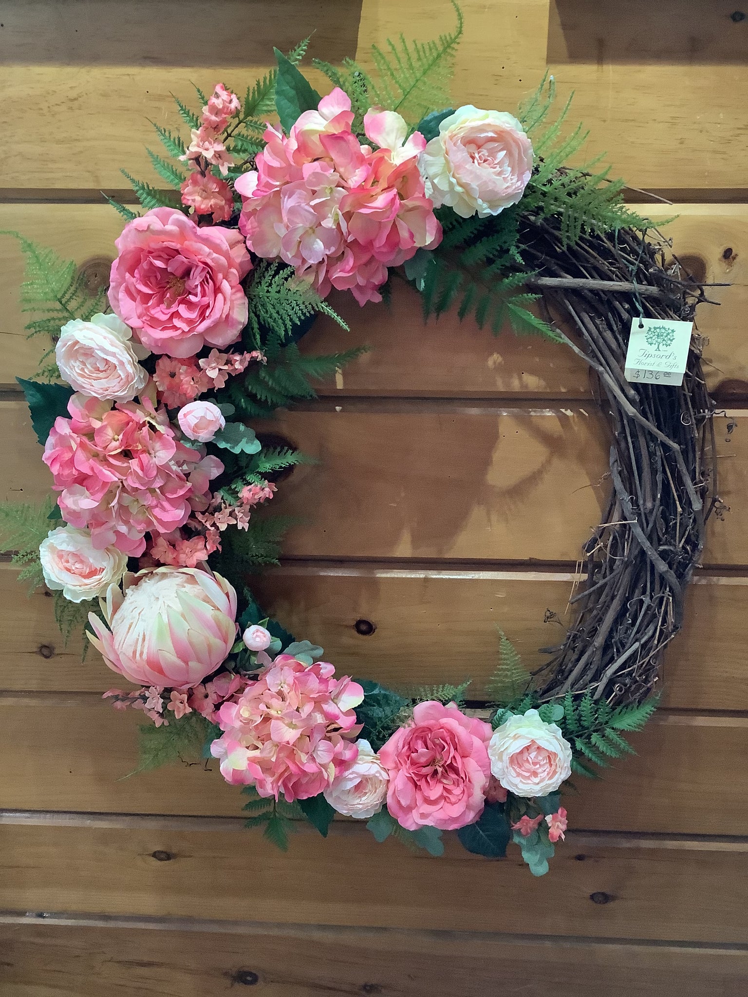 Assorted pink flower wreath