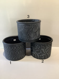 Large black clay planter (3 styles)