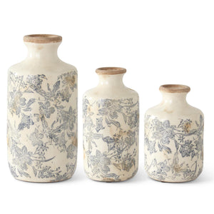 White and Gray floral ceramic vases (3 sizes)