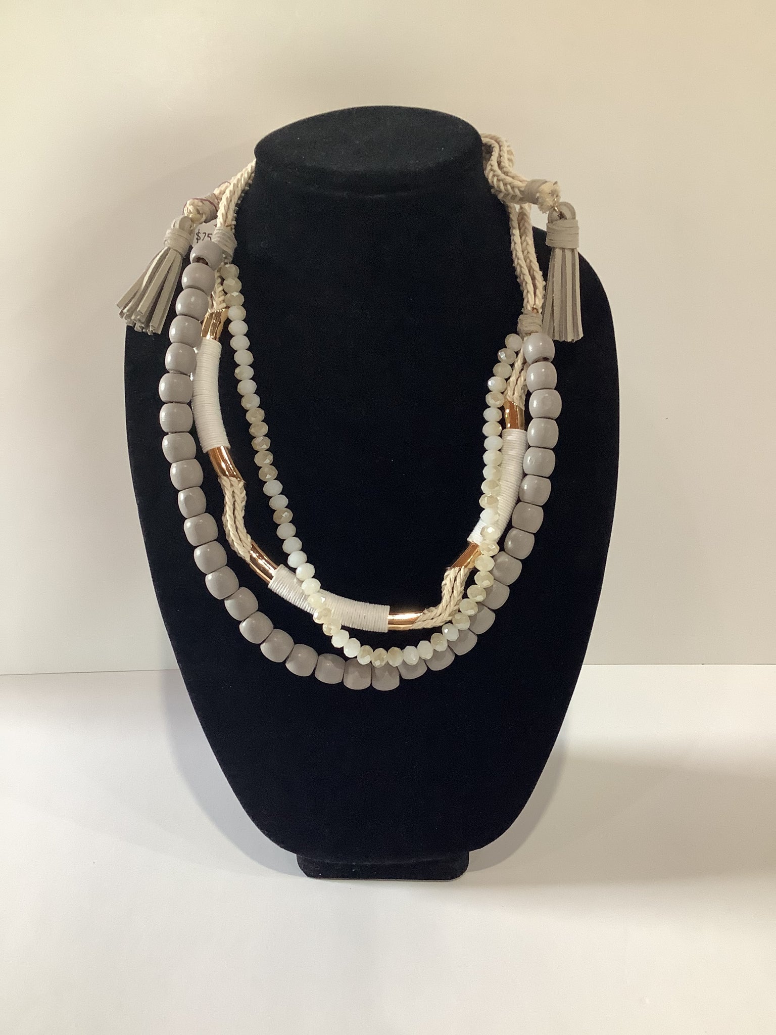 Multi-strand grey bead necklace